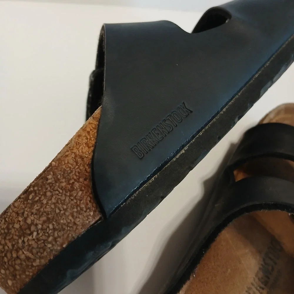 Birkenstock Kids 1 (32) Arizona Slides Leather Strap black Slip On Casual